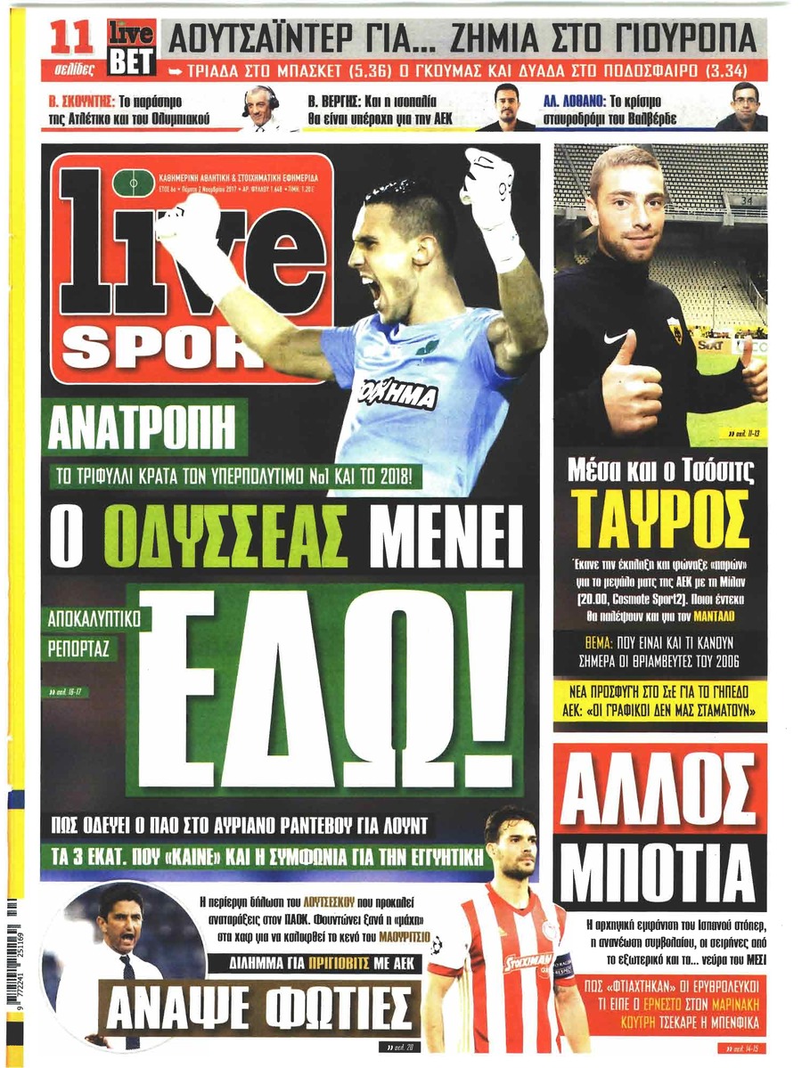 Πρωτοσέλιδο εφημερίδας Livesport