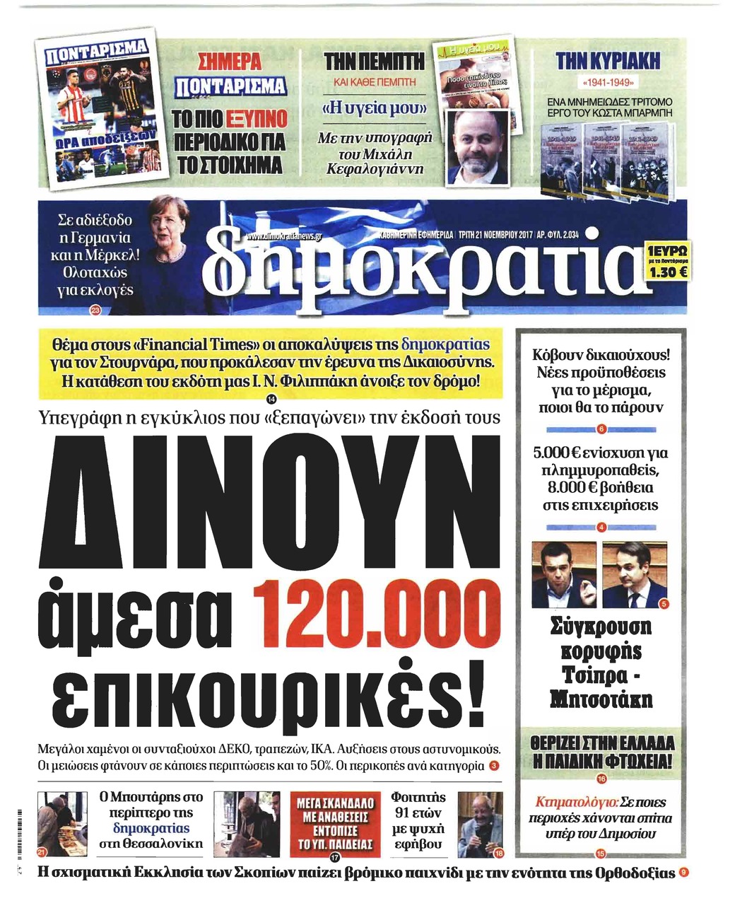 Πρωτοσέλιδο εφημερίδας Δημοκρατία