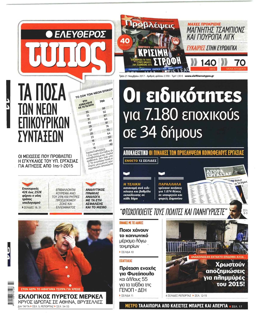 Πρωτοσέλιδο εφημερίδας Ελεύθερος Τύπος