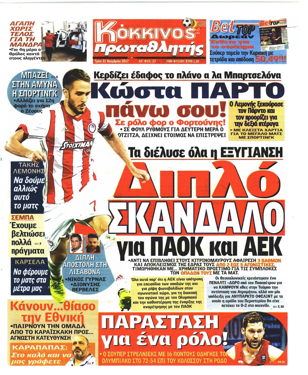 Πρωτοσέλιδο εφημερίδας Κόκκινος Πρωταθλητής