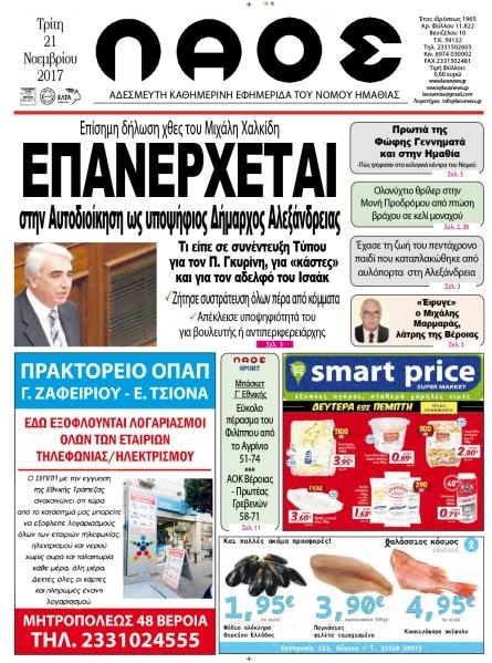 Πρωτοσέλιδο εφημερίδας Λαός Βέροιας