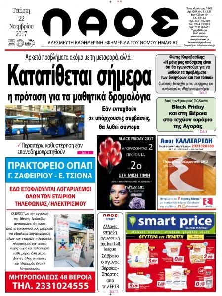 Πρωτοσέλιδο εφημερίδας Λαός Βέροιας