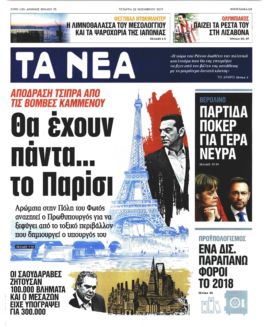 Πρωτοσέλιδο εφημερίδας Τα Νέα