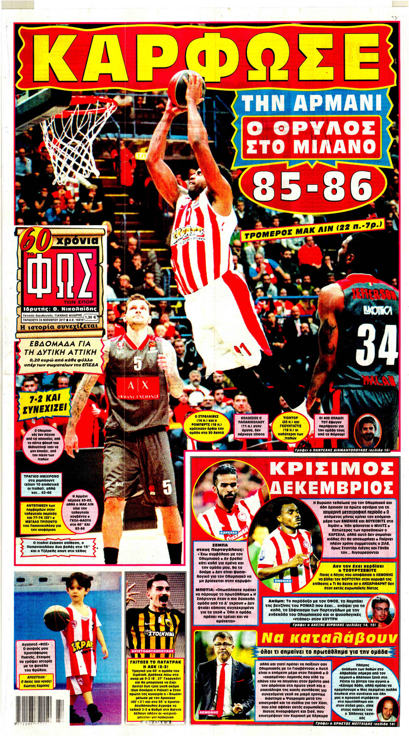 Πρωτοσέλιδο εφημερίδας Φως των σπορ