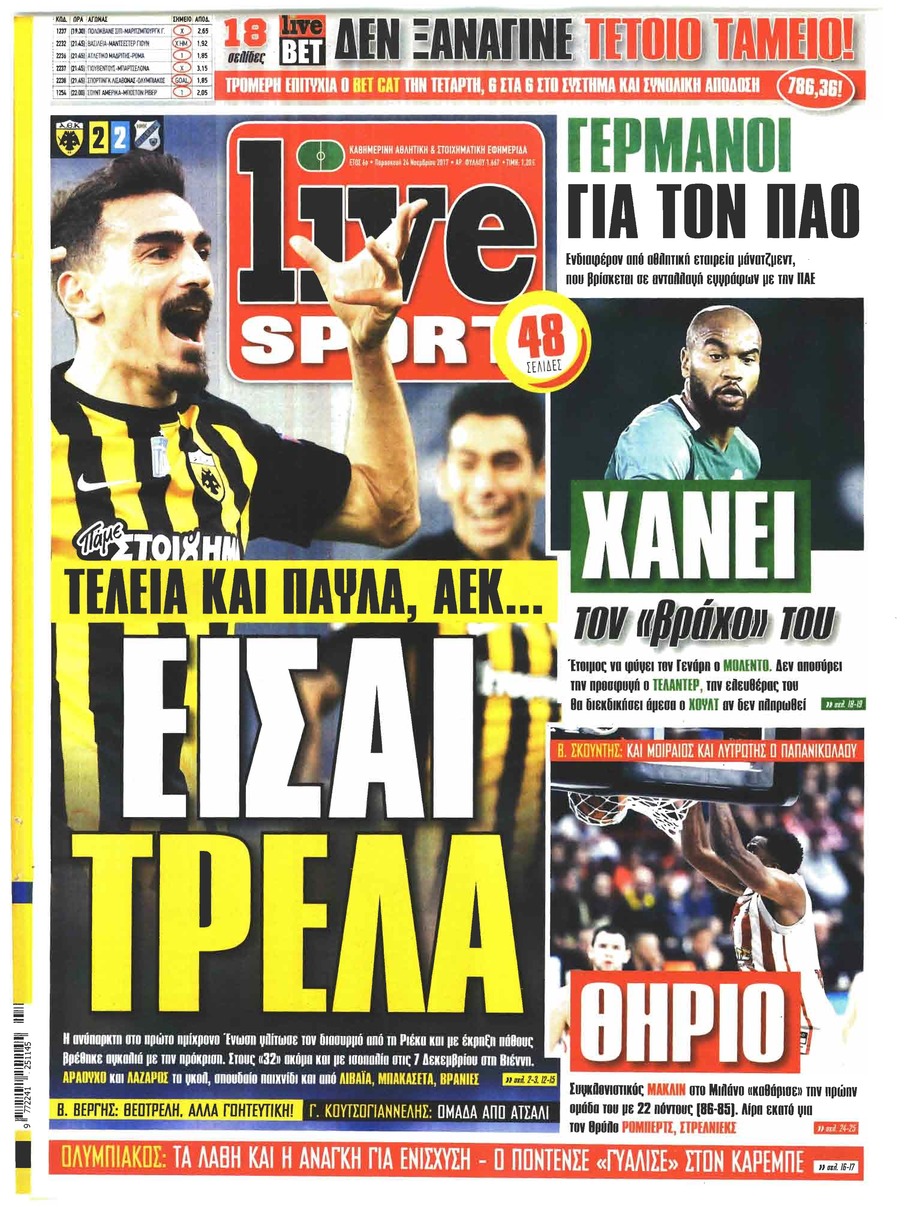 Πρωτοσέλιδο εφημερίδας Livesport