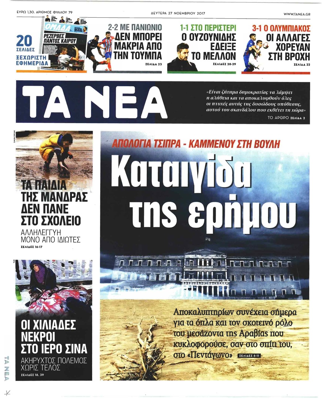 Πρωτοσέλιδο εφημερίδας Τα Νέα
