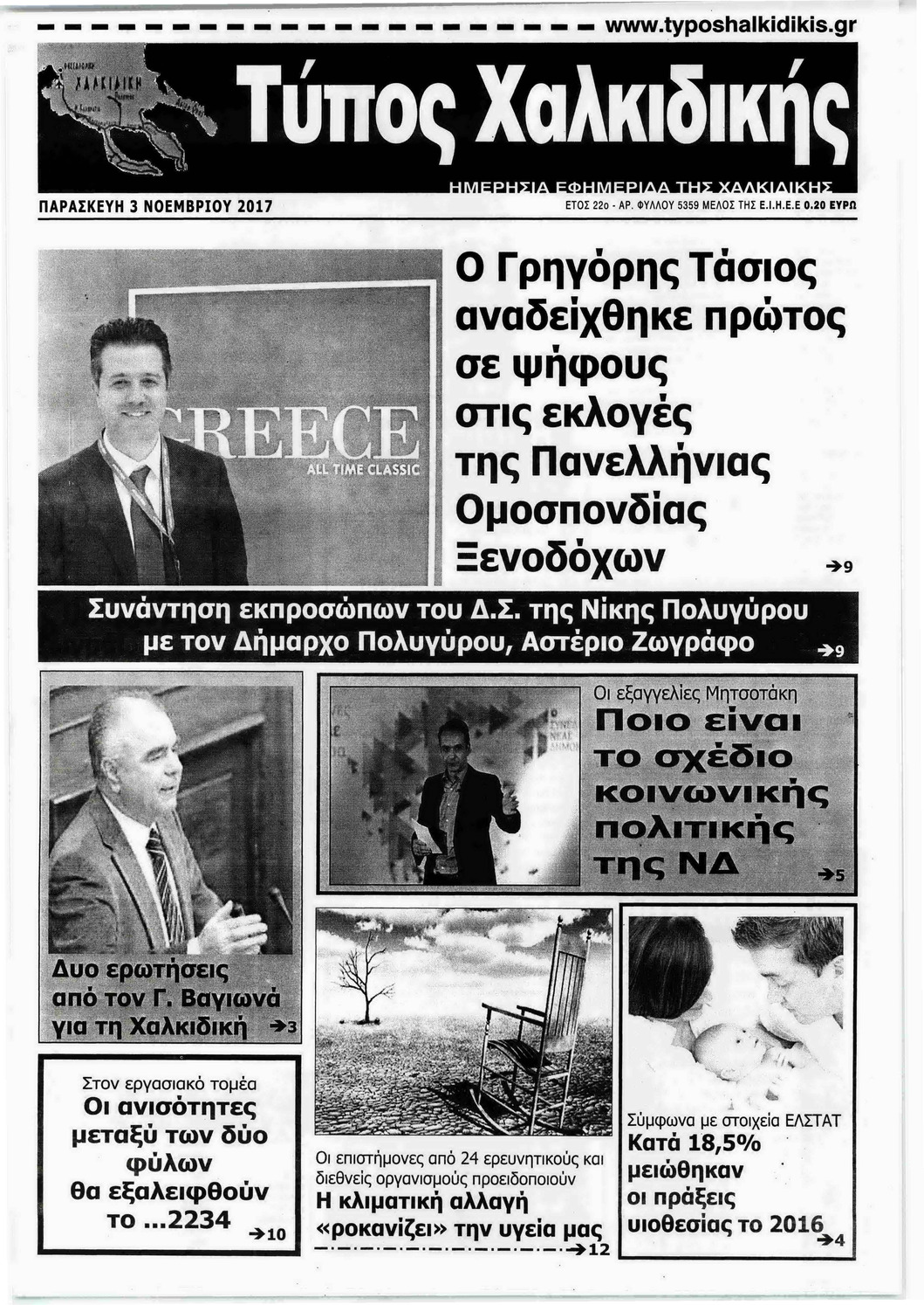 Πρωτοσέλιδο εφημερίδας Τύπος Χαλκιδικής