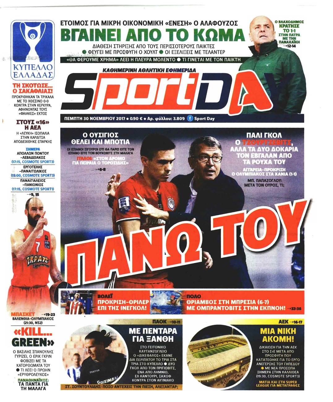 Πρωτοσέλιδο εφημερίδας Sportday