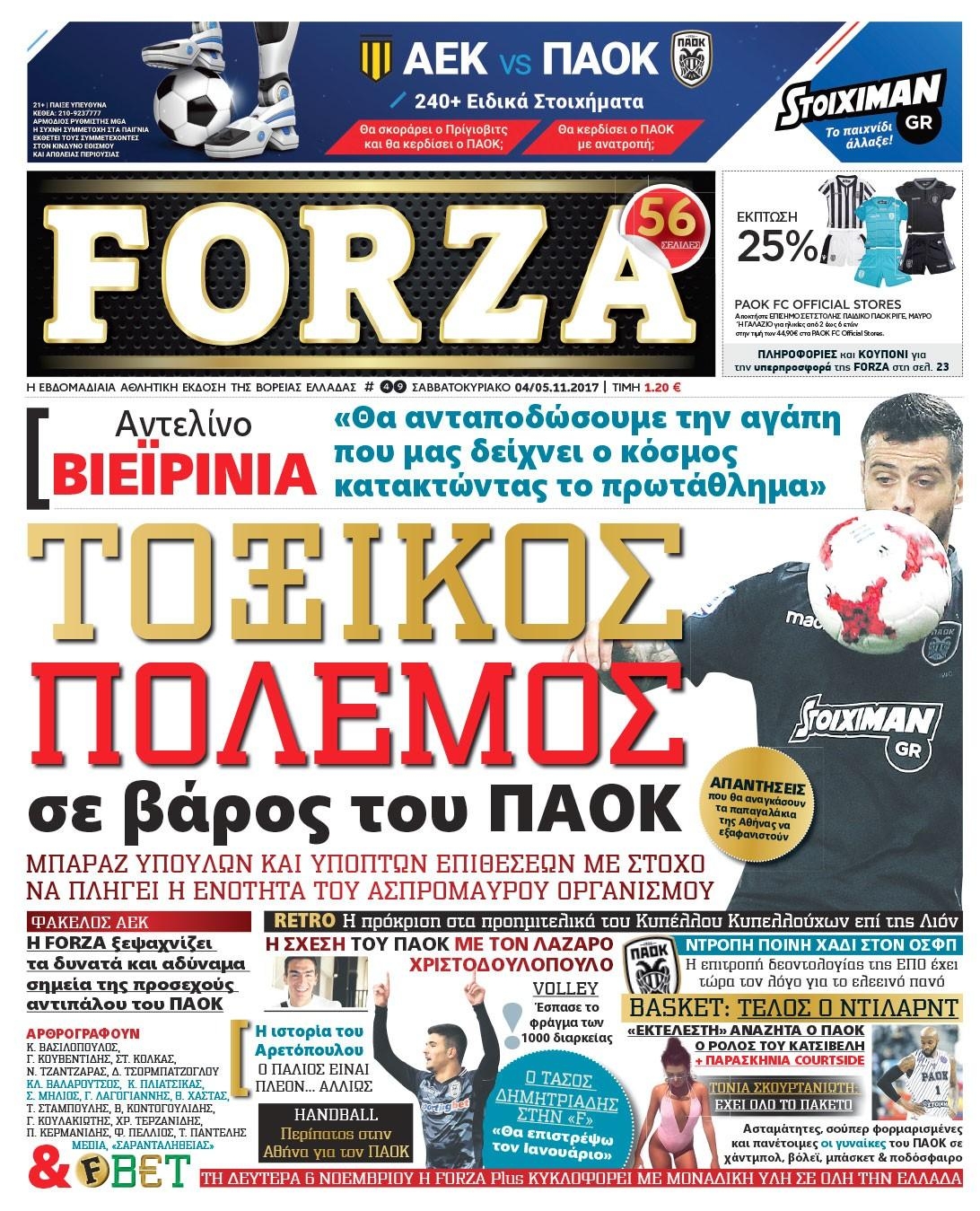 Πρωτοσέλιδο εφημερίδας Forza