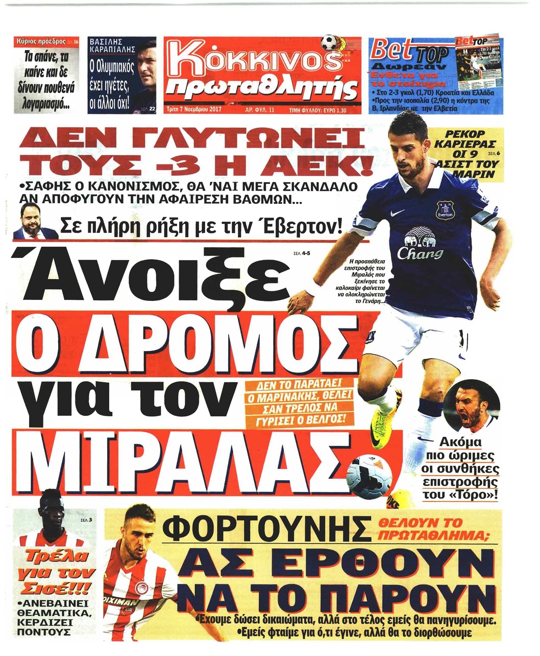 Πρωτοσέλιδο εφημερίδας Κόκκινος Πρωταθλητής