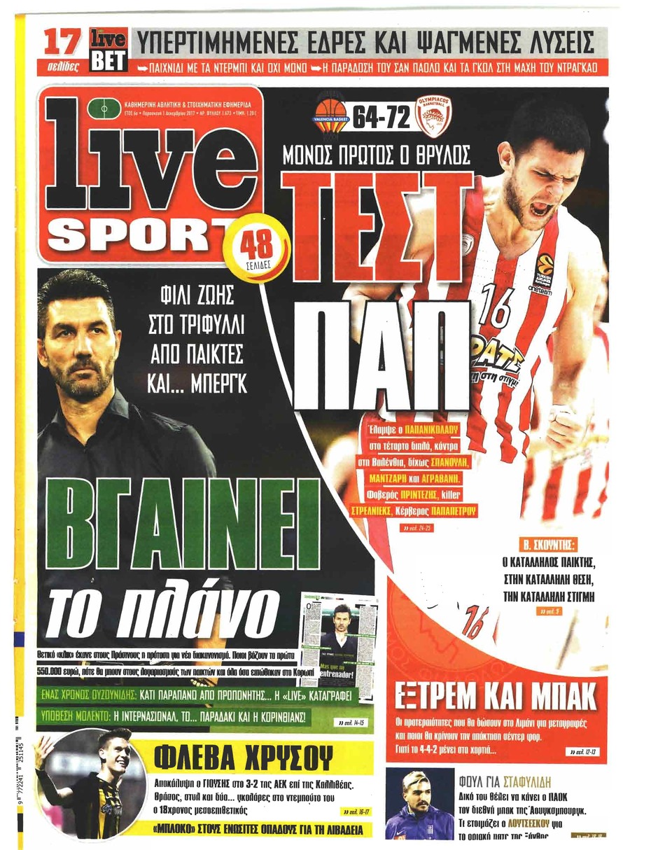 Πρωτοσέλιδο εφημερίδας Livesport