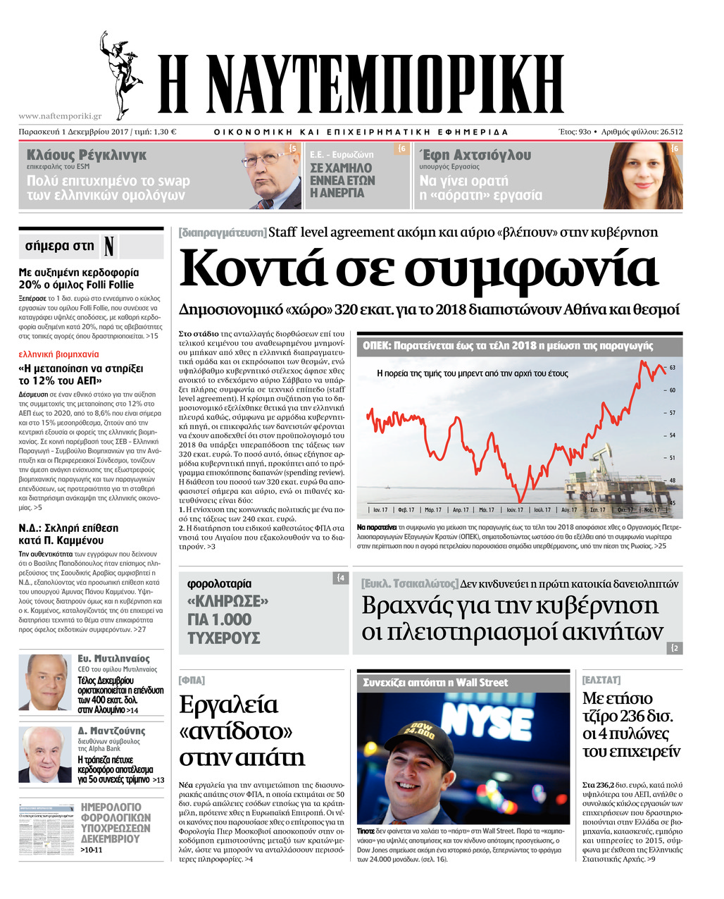 Πρωτοσέλιδο εφημερίδας Ναυτεμπορική