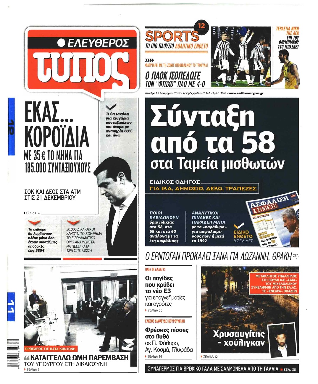 Πρωτοσέλιδο εφημερίδας Ελεύθερος Τύπος