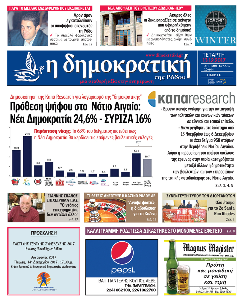 Πρωτοσέλιδο εφημερίδας Δημοκρατική