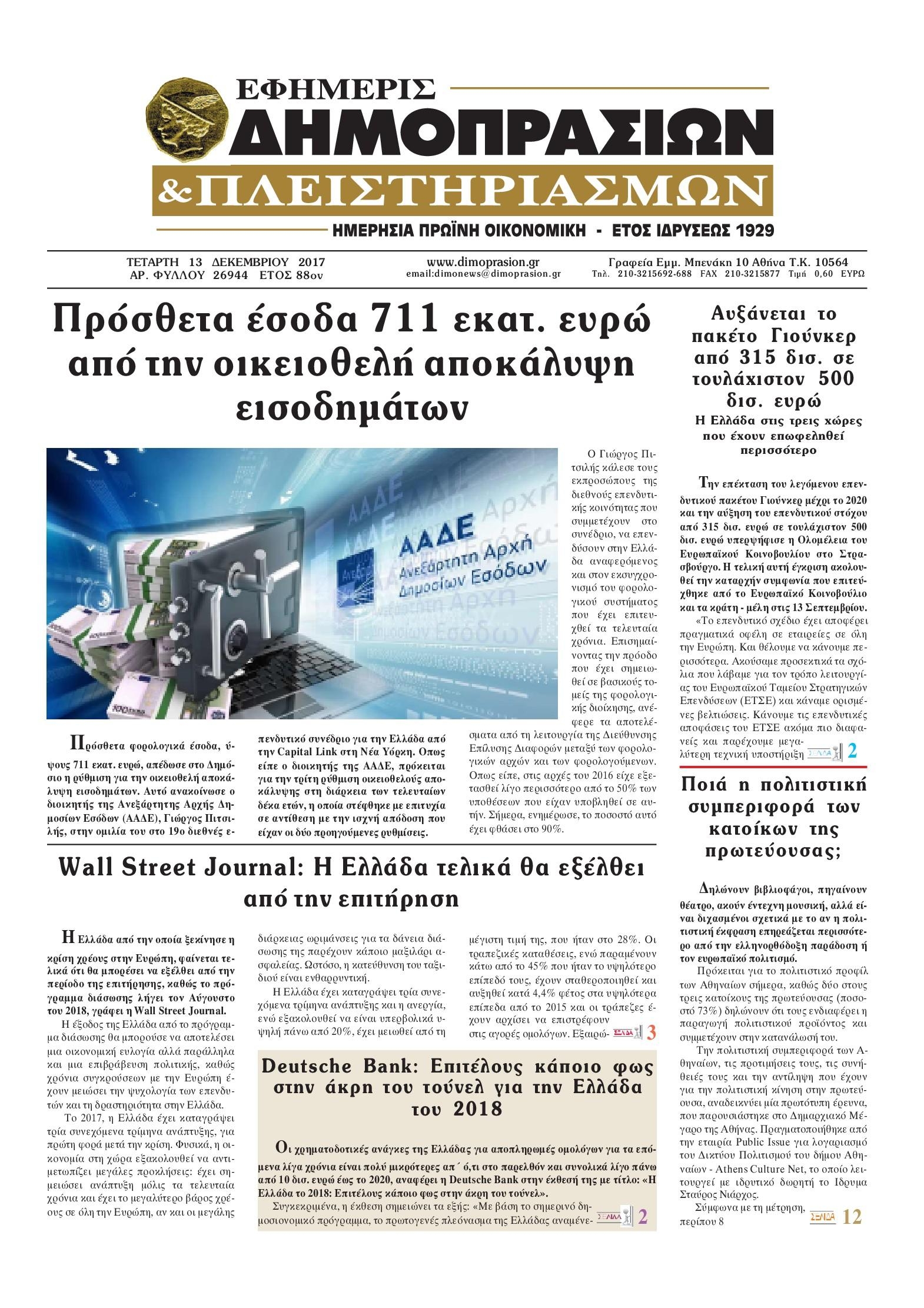 Πρωτοσέλιδο εφημερίδας Δημοπρασιών