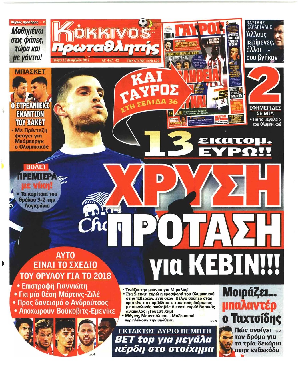 Πρωτοσέλιδο εφημερίδας Κόκκινος Πρωταθλητής