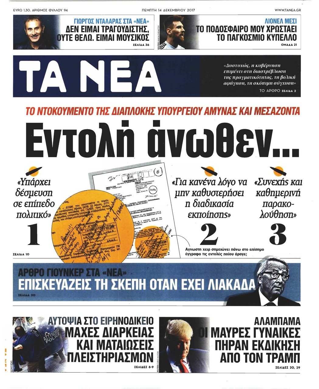 Πρωτοσέλιδο εφημερίδας Τα Νέα