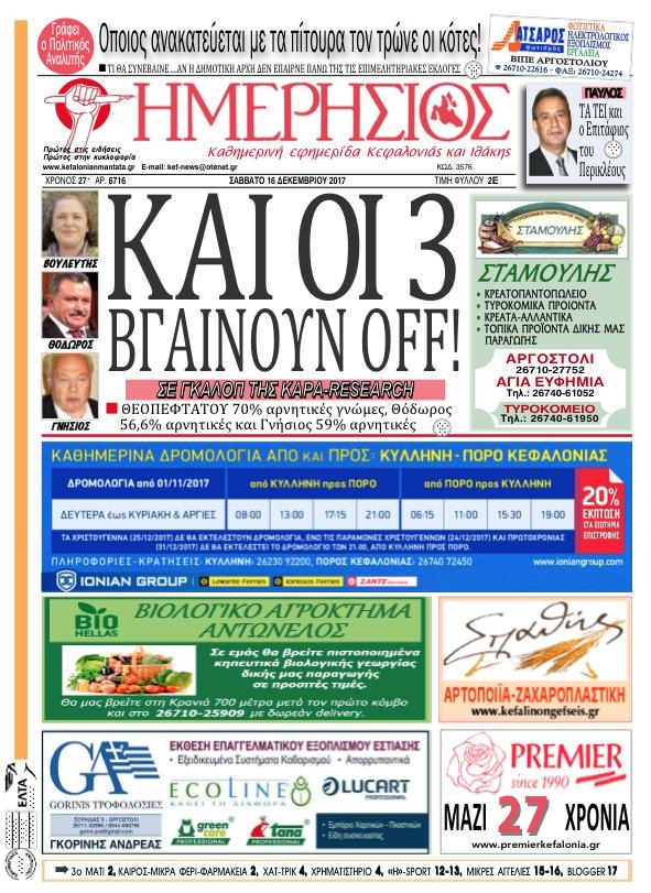 Πρωτοσέλιδο εφημερίδας Ημερήσιος