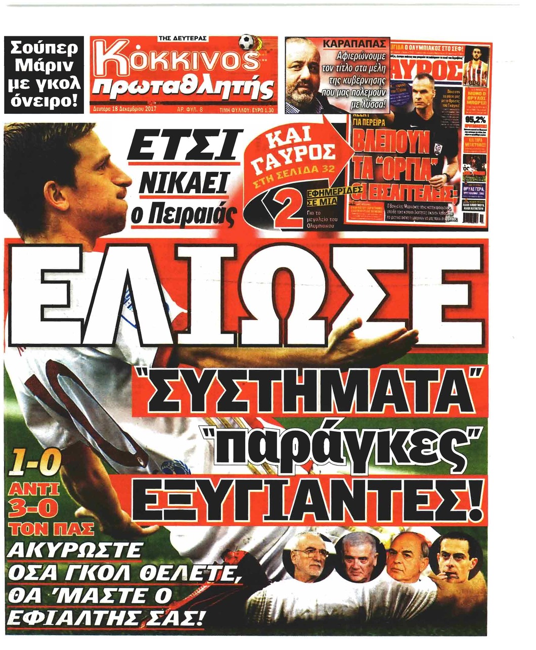 Πρωτοσέλιδο εφημερίδας Κόκκινος Πρωταθλητής