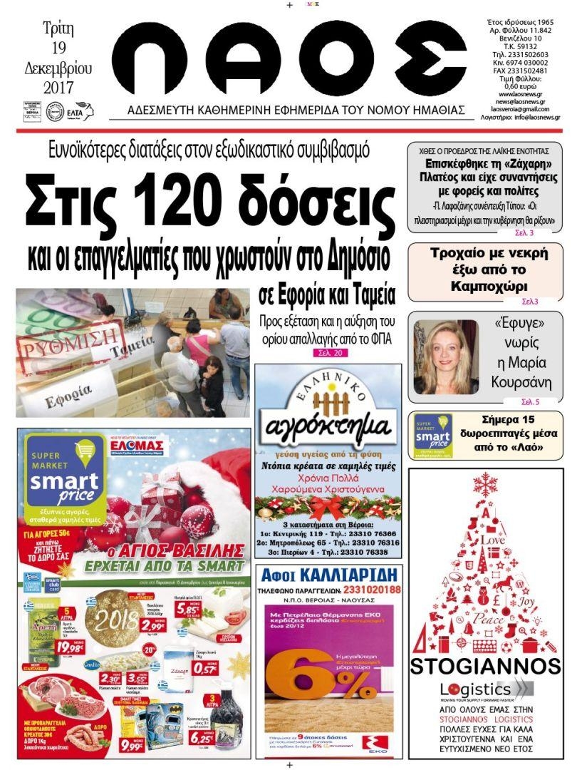 Πρωτοσέλιδο εφημερίδας Λαός Βέροιας