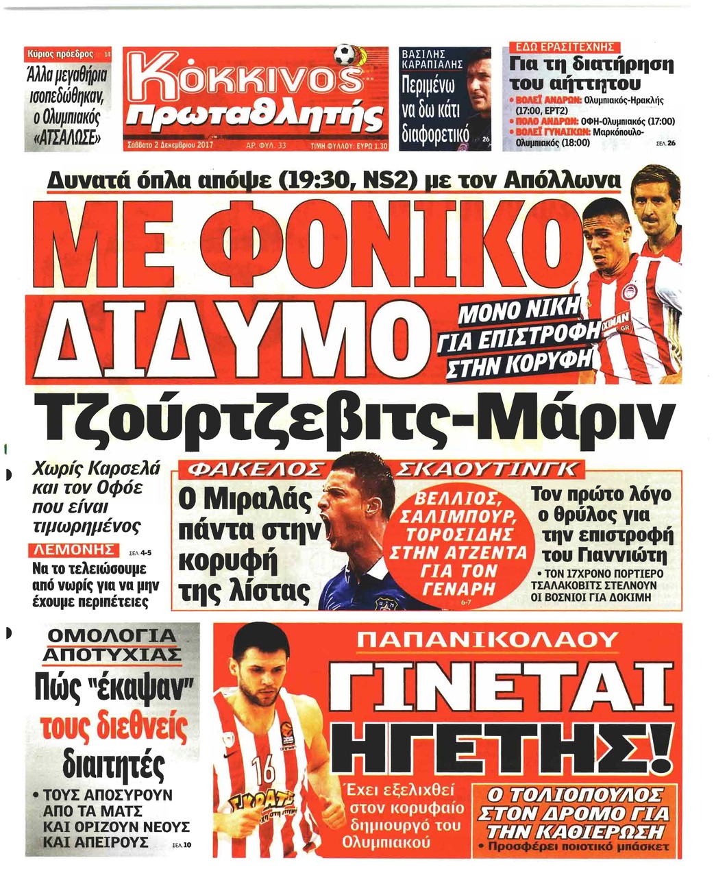 Πρωτοσέλιδο εφημερίδας Κόκκινος Πρωταθλητής