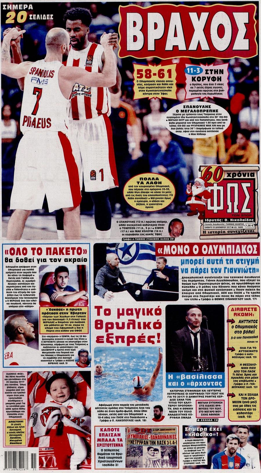 Πρωτοσέλιδο εφημερίδας Φως των σπορ