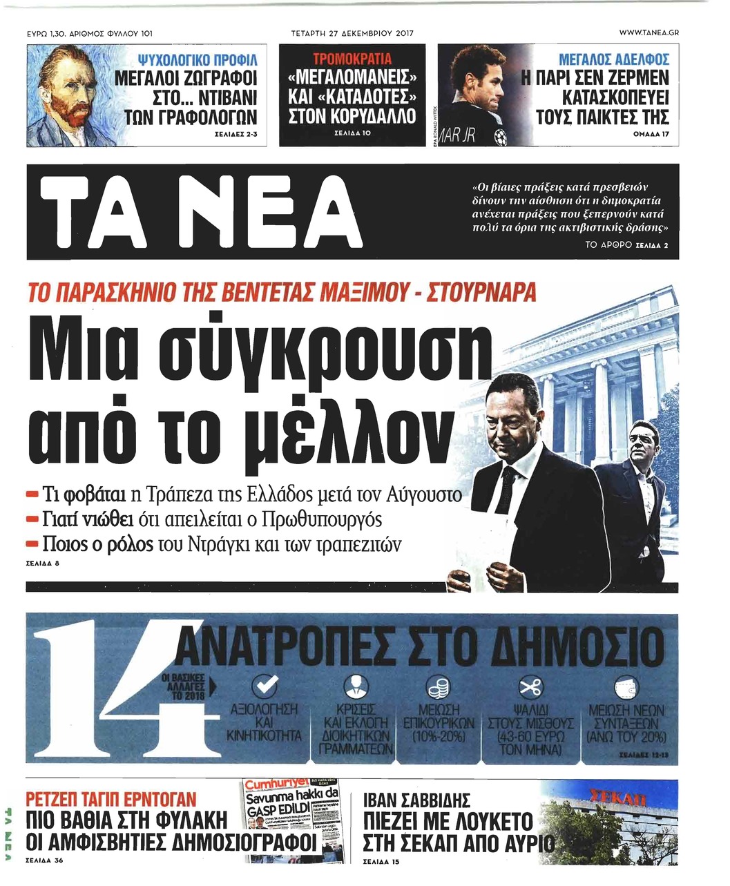 Πρωτοσέλιδο εφημερίδας Τα Νέα