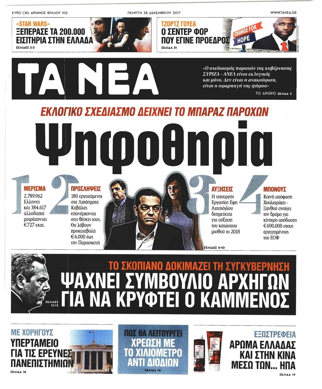 Πρωτοσέλιδο εφημερίδας Τα Νέα