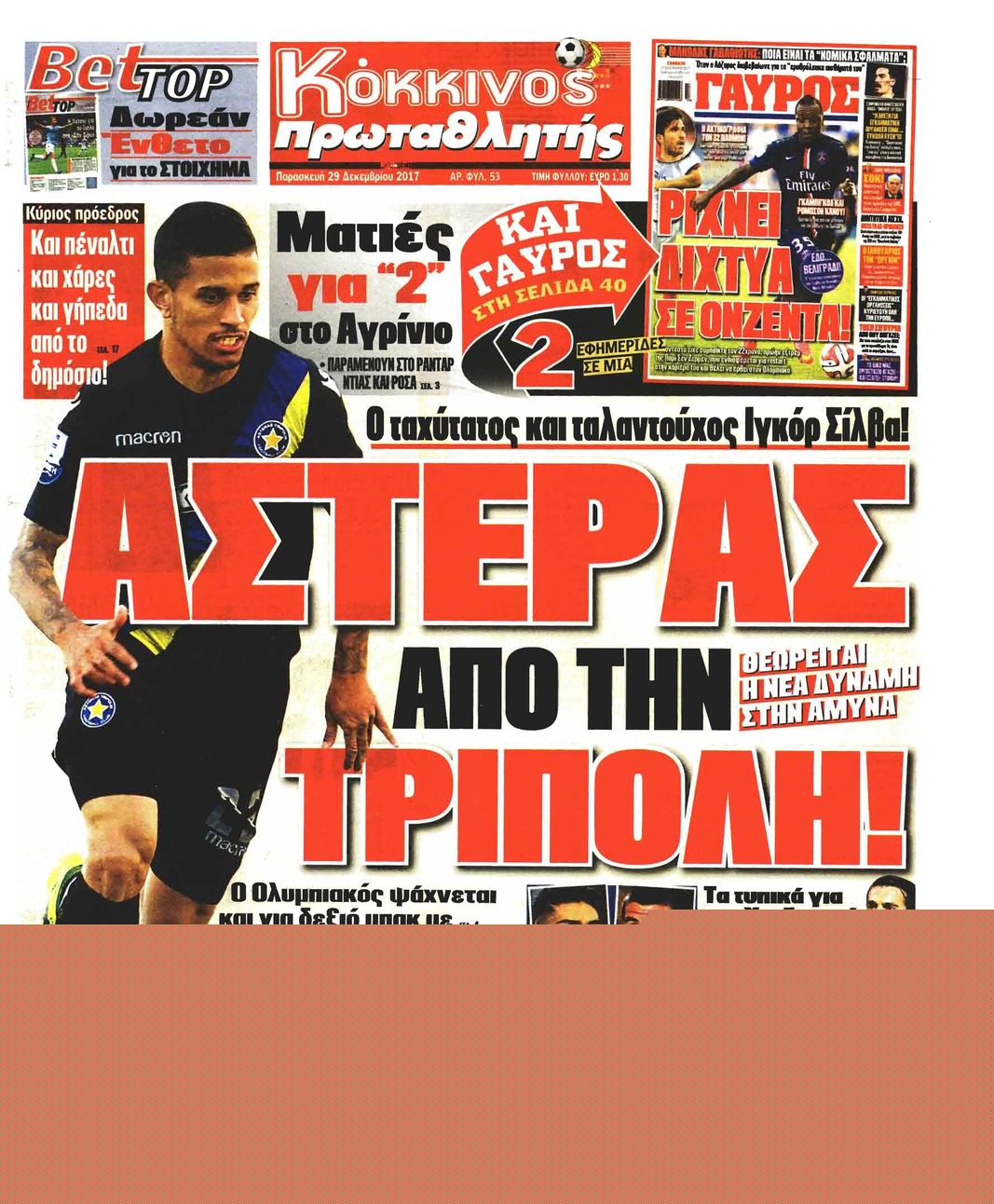 Πρωτοσέλιδο εφημερίδας Κόκκινος Πρωταθλητής