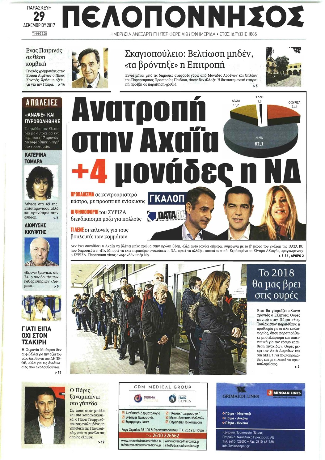 Πρωτοσέλιδο εφημερίδας Πελοπόννησος