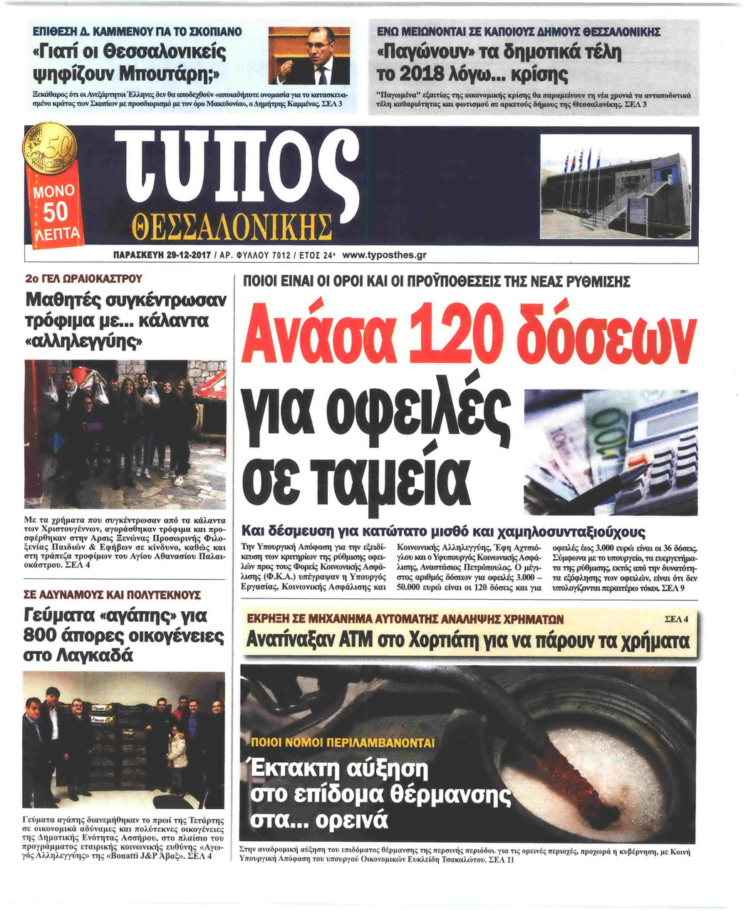 Πρωτοσέλιδο εφημερίδας Τύπος Θεσσαλονίκης