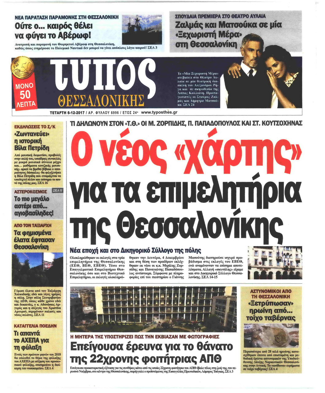 Πρωτοσέλιδο εφημερίδας Τύπος Θεσσαλονίκης