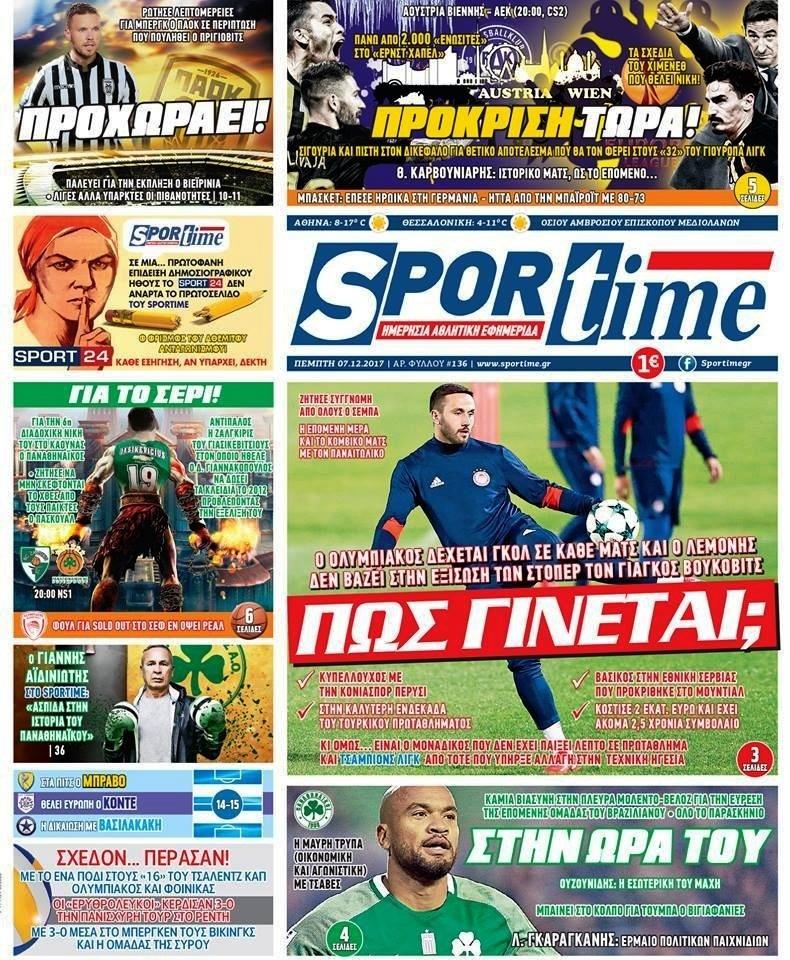 Πρωτοσέλιδο εφημερίδας Sportime