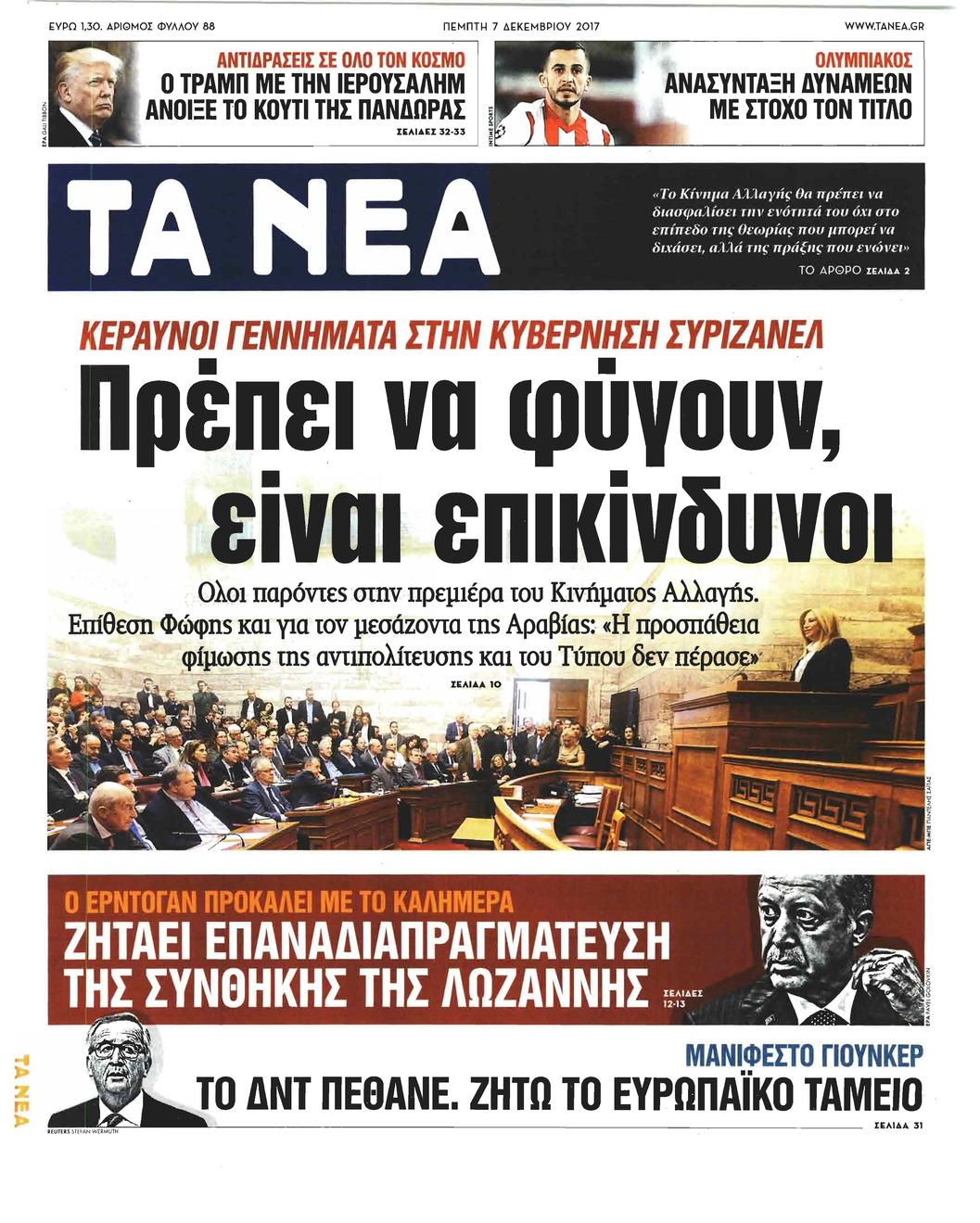 Πρωτοσέλιδο εφημερίδας Τα Νέα