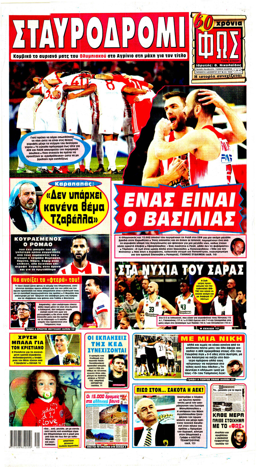 Πρωτοσέλιδο εφημερίδας Φως των σπορ