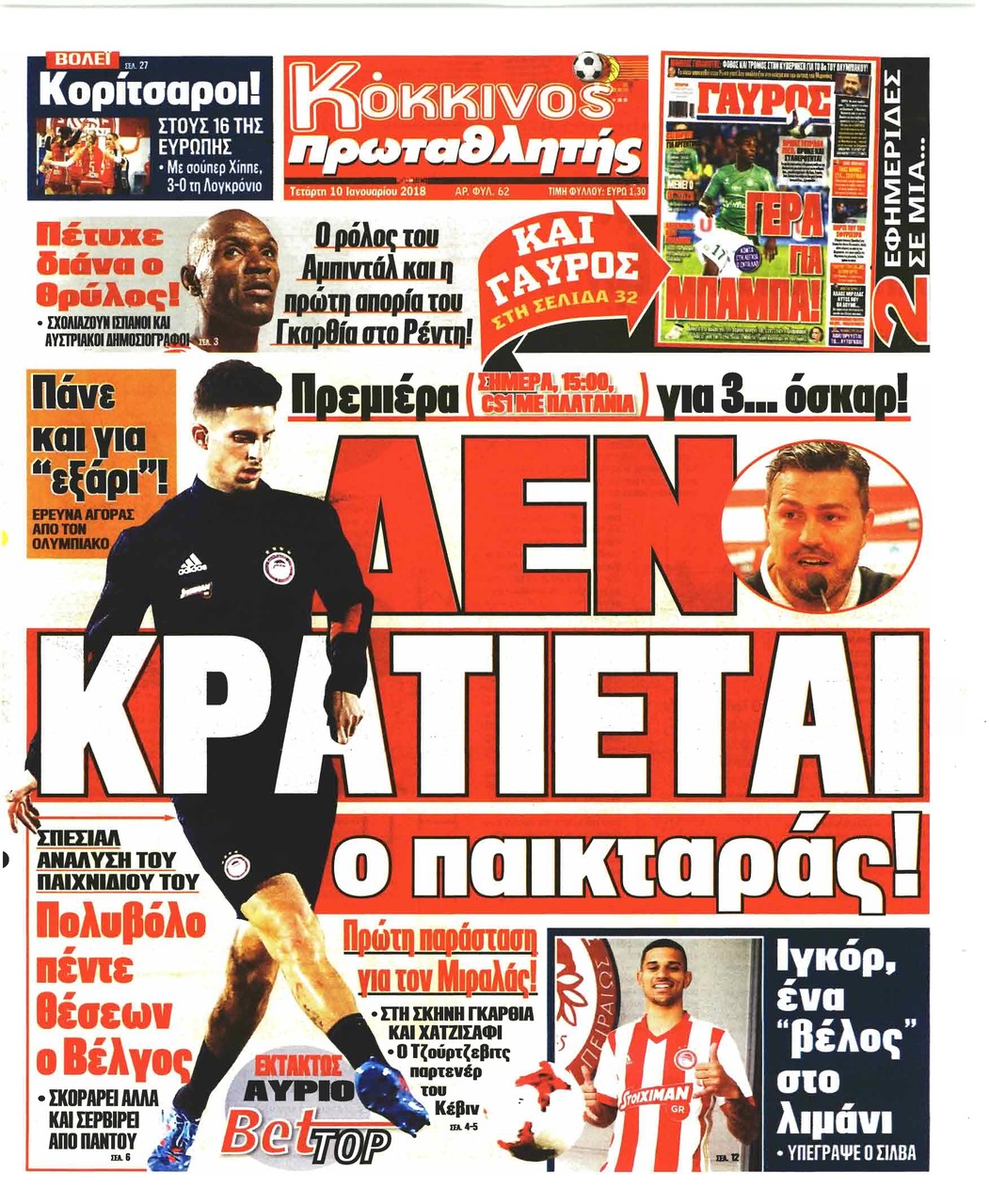 Πρωτοσέλιδο εφημερίδας Κόκκινος Πρωταθλητής