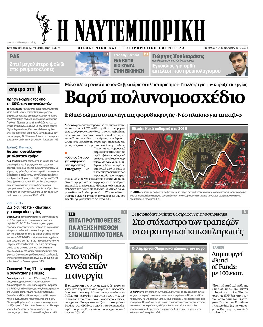 Πρωτοσέλιδο εφημερίδας Ναυτεμπορική