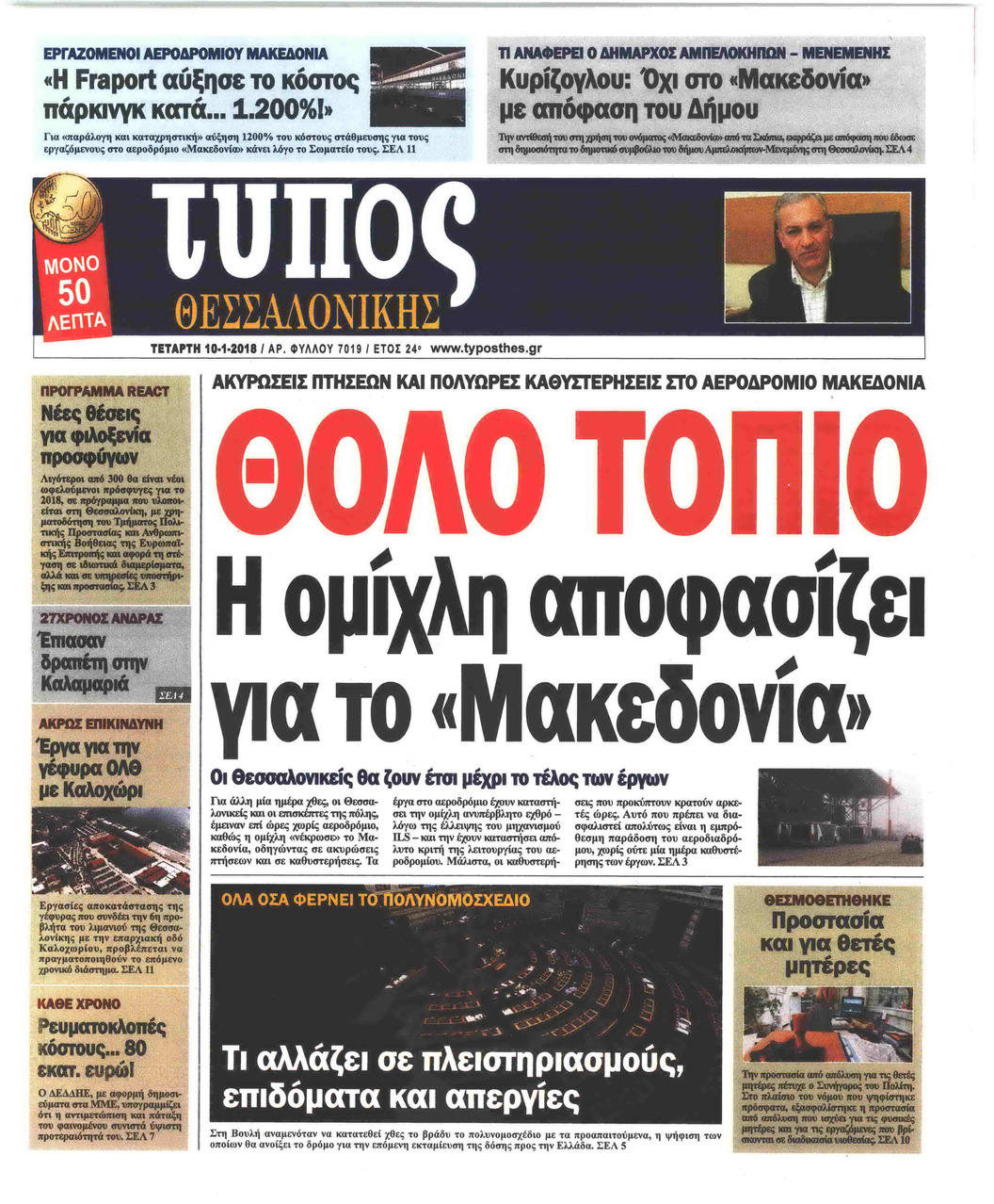 Πρωτοσέλιδο εφημερίδας Τύπος Θεσσαλονίκης