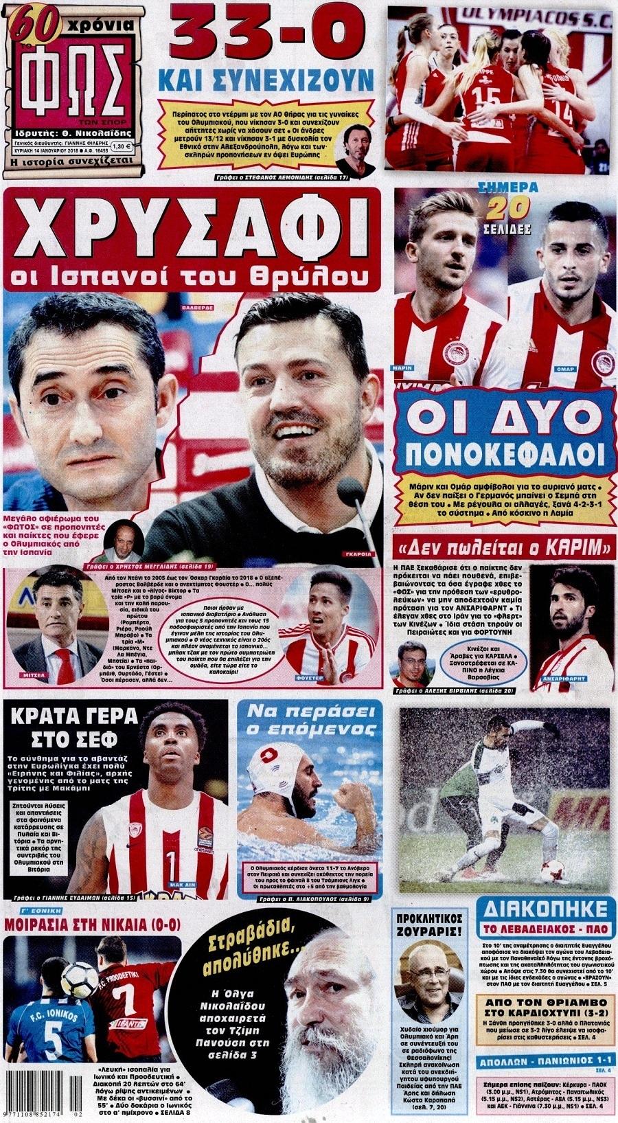 Πρωτοσέλιδο εφημερίδας Φως των σπορ