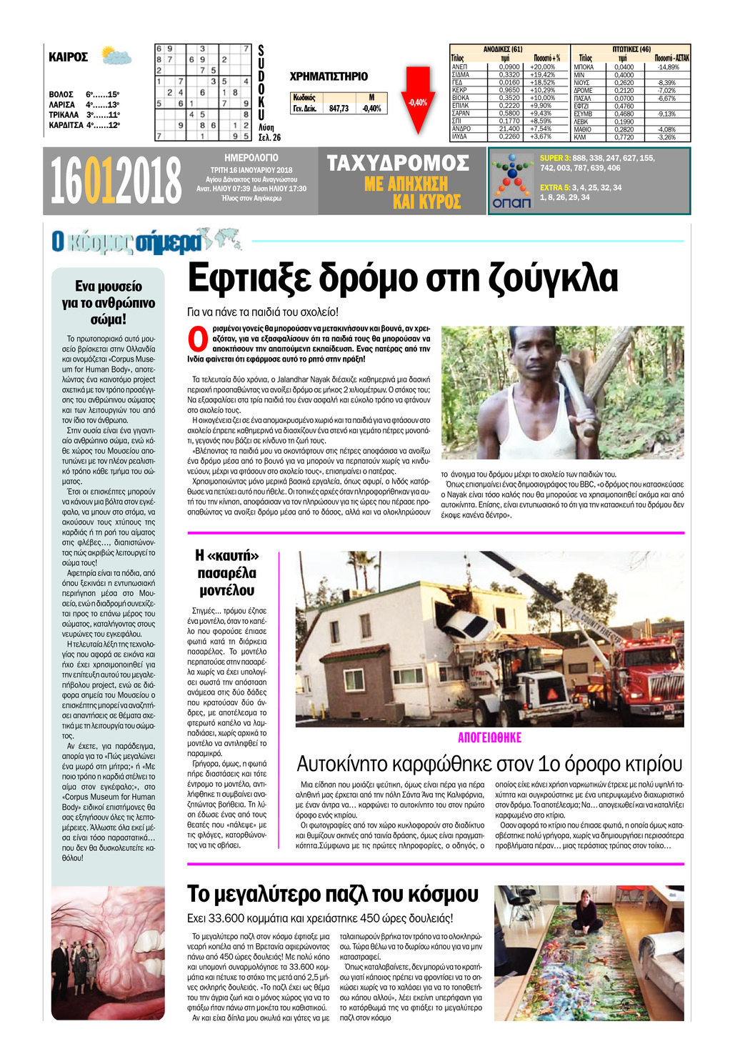 Οπισθόφυλλο εφημερίδας Ταχυδρόμος