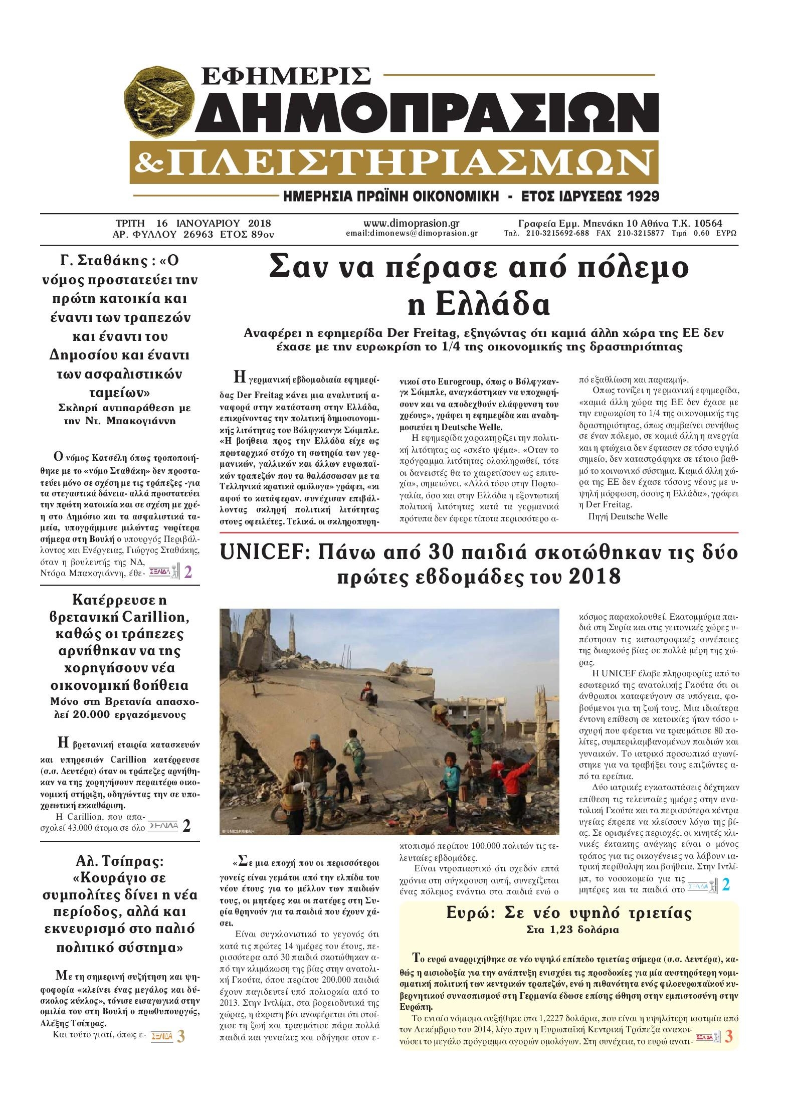 Πρωτοσέλιδο εφημερίδας Δημοπρασιών