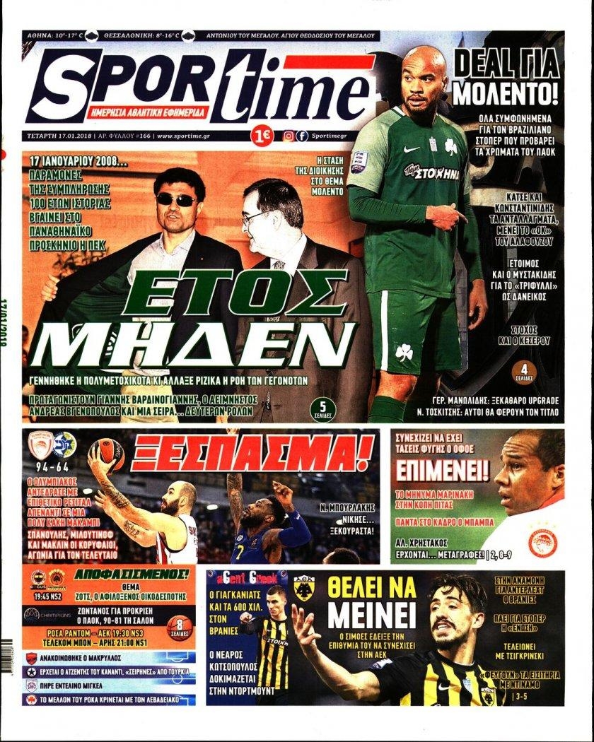 Πρωτοσέλιδο εφημερίδας Sportime