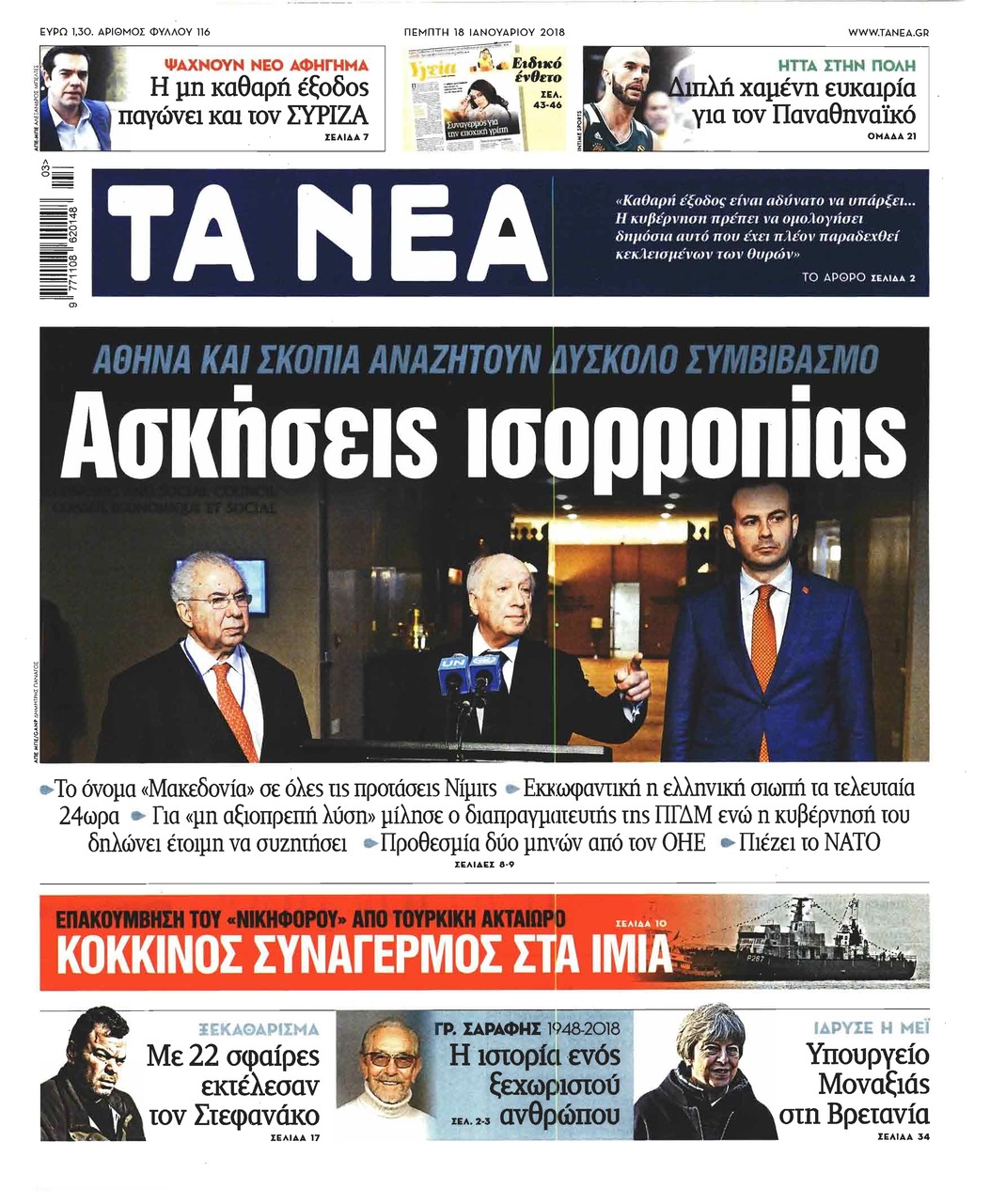 Πρωτοσέλιδο εφημερίδας Τα Νέα