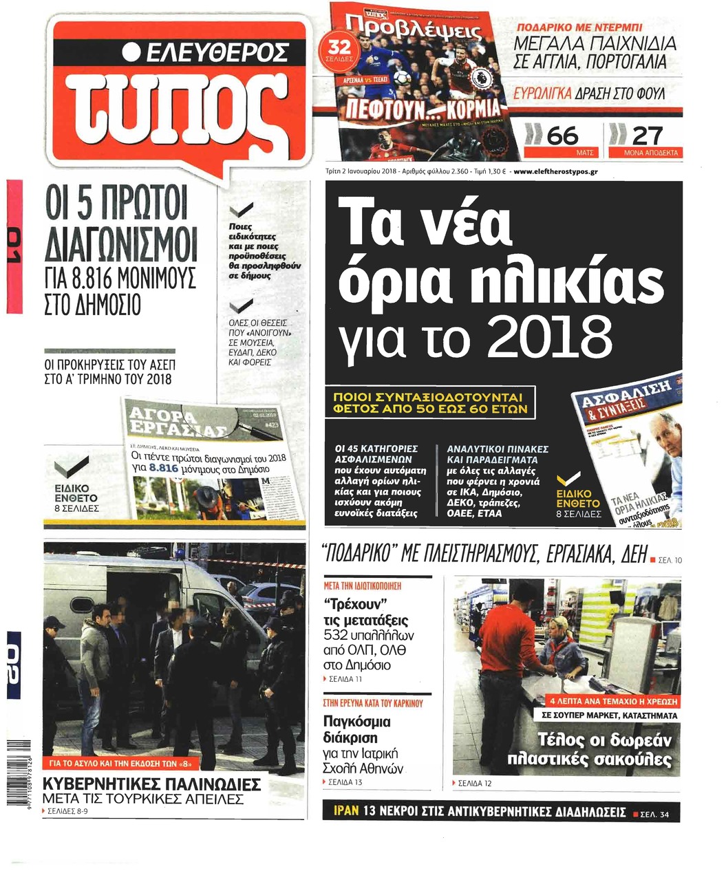 Πρωτοσέλιδο εφημερίδας Ελεύθερος Τύπος