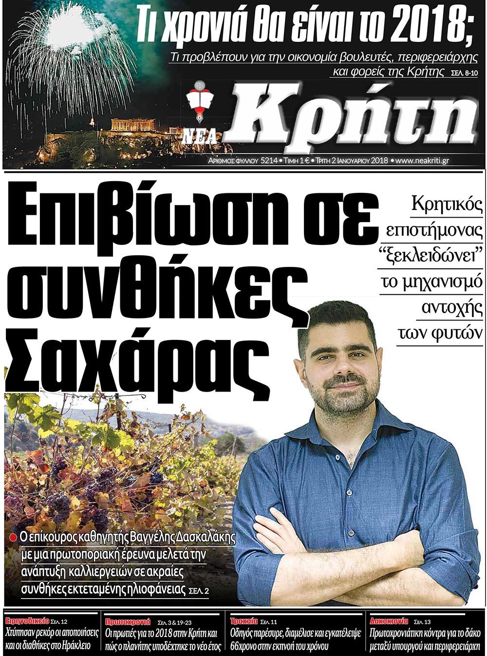Πρωτοσέλιδο εφημερίδας Νέα Κρήτη