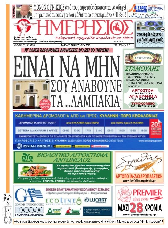 Πρωτοσέλιδο εφημερίδας Ημερήσιος