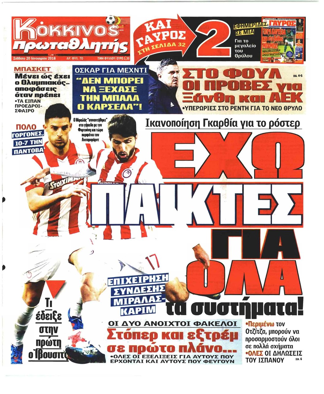 Πρωτοσέλιδο εφημερίδας Κόκκινος Πρωταθλητής