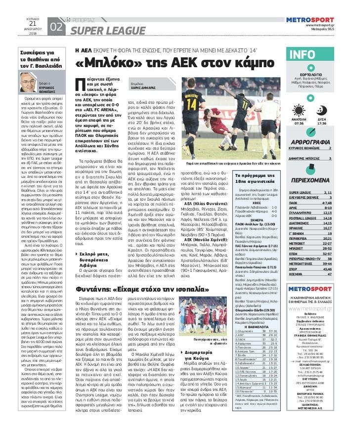 Οπισθόφυλλο εφημερίδας Metrosport