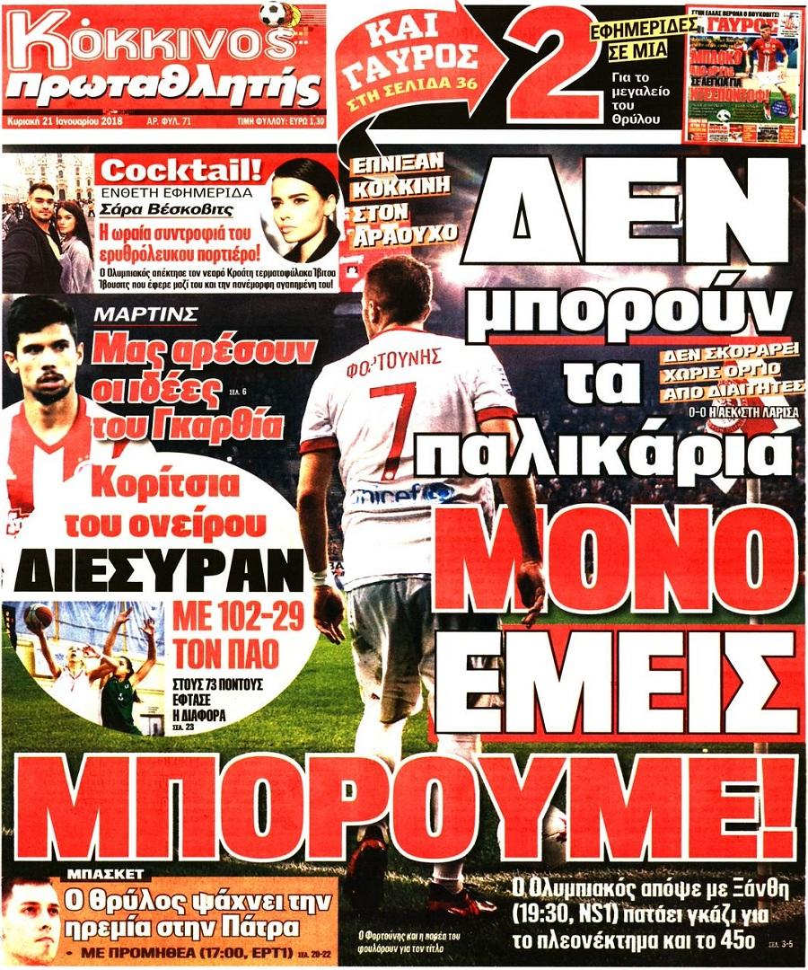 Πρωτοσέλιδο εφημερίδας Κόκκινος Πρωταθλητής