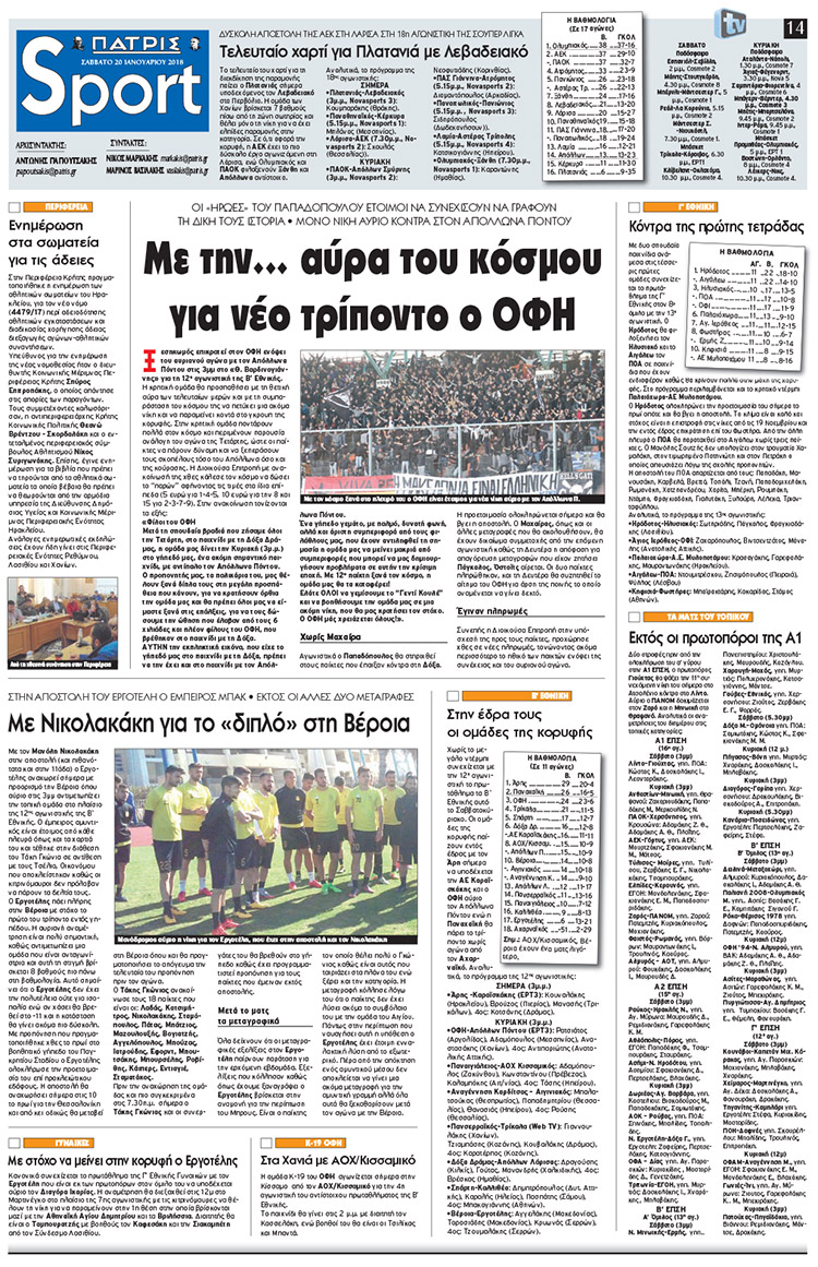Πρωτοσέλιδο εφημερίδας Πατρίς Σπορ